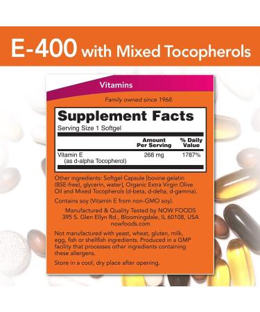 Now Foods Vitamin E-400 IU 100 Softgel - Powerful Antioxidant for Immune Support - Buy Online on GoSupps.com