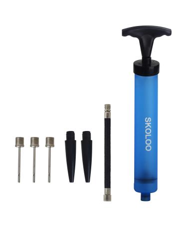 Skoloo 10" Portable Hand Air Ball Pump Inflator Kit with Needle, Nozzle, Extension Hose for Soccer Basketball Football Volleyball Water Polo Rugby Exercise Sports Ball Balloon Swim Inflatables Blue