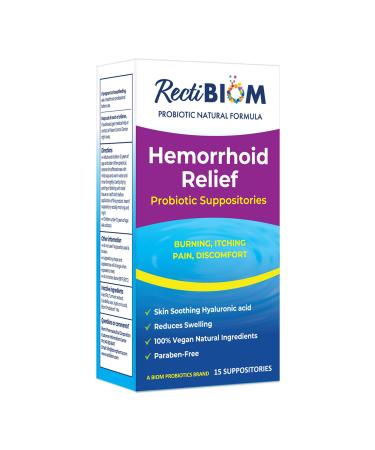 RectiBiom Probiotic Hemorrhoid Relief Suppositories with Skin Soothing Natural Ingredients Fast Relief. Hyaluronic Acid and Turmeric Extract Vegan Gluten-Free Formulation