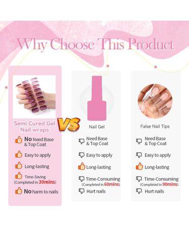 Semi Cured Gel Nails - 16PCS Stickers Nail Wraps Soft Self-Adhesive - Gel Nail Stickers Semi Cured Gel Nail Wraps - Glossy & Long Lasting Gel Nail Stickers Need UV Light (Glitter Purple) - Buy Online on GoSupps.com