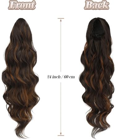 FESHFEN Curly Wavy Ponytail Extension 60cm Dark Brown & Light Auburn - Clip-in Synthetic Hairpiece for Women & Girls - Buy Online on GoSupps.com