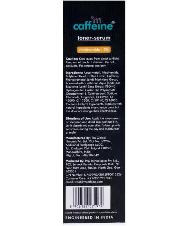 mCaffeine Toner Serum Niacinamide Serum 5 Percent - Pore Tightening Blemish Reducing 24 Hour Hydration - Lightweight and Non-Greasy - 150 ml - Buy Online on GoSupps.com