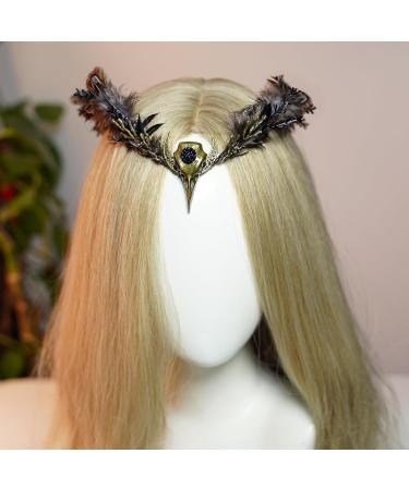 MOSTORY Handmade Brown Feather Crown - Gothic Flower Headpiece Elf Moon Cirlet with Crow Skull Dark Woodland Headband for Women Witch Renaissance Halloween Cosplay Goth Wedding - Buy Online on GoSupps.com