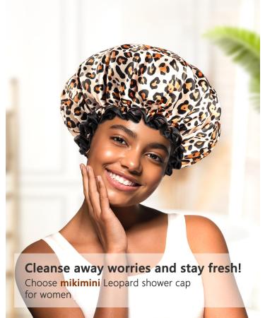Mikimini Leopard Shower Hood for Girls & Women | Stylish Waterproof Bathing Shower with Black Lace | Reusable & Medium-Sized - Buy Online on GoSupps.com
