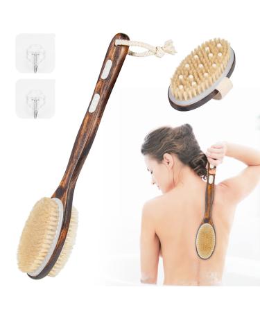 Dry Body Brush Gentle Exfoliation Remove Cellulite  Slong Brush Can go Straight to The Back Making The Whole Body Skin Softer Improve Blood Circulation  Set of 2  with 2 Wall Hook