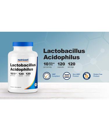Nutricost Lactobacillus Acidophilus 10 Billion CFU - 120 Vegetarian Capsules | Probiotics for Digestive Health - Buy Online on GoSupps.com