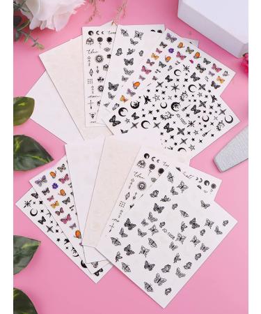 12 Sheets Butterfly Nail Art Stickers Decals - Star Moon French Design Self-Adhesive Supplies for Women & Girls | EBANKU - Buy Online on GoSupps.com
