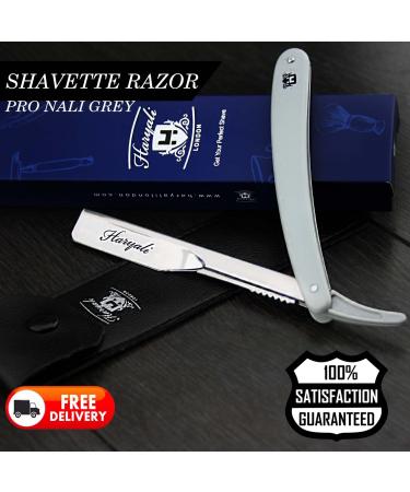 FOLDING BARBER SHAVETTE RAZOR/STRAIGHT CUT THROAT RAZOR IN GREY (NO BLADES) FOR MEN'S COMES WITH A LEATHER POUCH + BOX