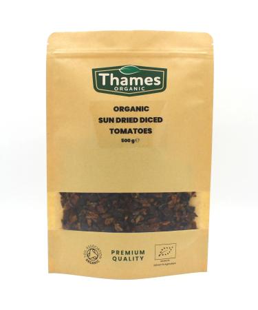 Organic Sun Dried Diced Tomatoes Halves (Salted)-Certified Organic Non-GMO Vegan No Additives No Preservatives Resealable Bag by Thames Organic 500g