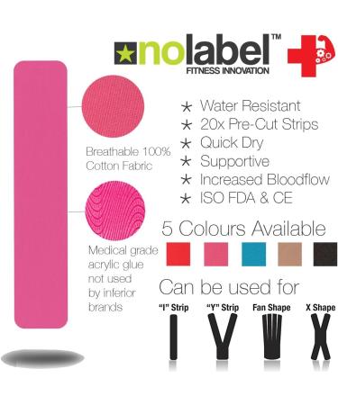 NO LABEL Pink Pre-Cut Kinesiology Tape - 5m Roll for Muscle Recovery | Pink Sports, Medical, Physio Tape - Includes Free Taping Guide Ebook - Buy Online on GoSupps.com