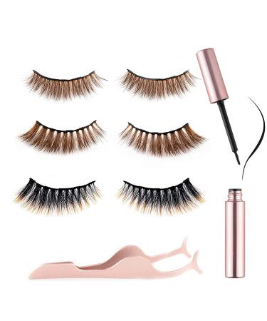 miaowang 6D Magnetic Brown Eyelashes and Magnetic Eyeliner Kit 3 Style with Tweezers (Brown) - Buy Online on GoSupps.com