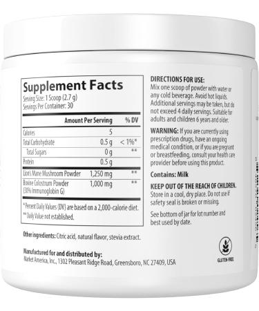 Prime Bovine Colostrum with Lion's Mane Colostrum Powder & Lion s Mane Mushroom Powder Functional Mushroom Organic Mushrooms for Gut & Immune Support Gluten-Free, Non-GMO, 30 Servings - Buy Online on GoSupps.com