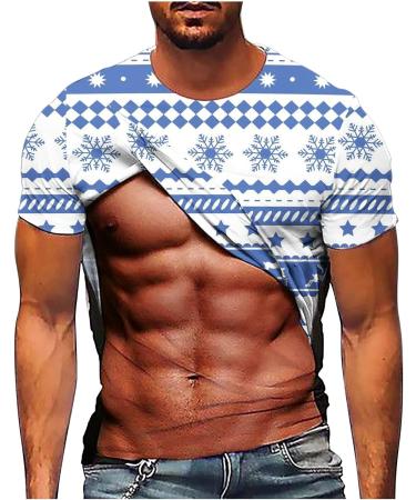 Funny Christmas T-Shirts for Adults - Novelty 3D Fake Abs Print Muscle Tee - Light Blue - Size Large - Buy Online on GoSupps.com