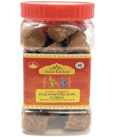 Asian Kitchen Kolhapuri Gur (Jaggery) Cubes 17.5oz (1.1lbs) 500g PET Jar Unrefined Cane Sugar No Color Added Gluten Friendly | Vegan | Non-GMO | No Salt or fillers Cubes 500 g (Pack of 1) - Buy Online on GoSupps.com