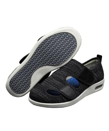 Alsnn Women's Wide Width Walking Shoes Sandals with Adjustable Closures for Elderly Diabetic Edema Swollen Feet Indoor/Outdoor 10.5 Black Gray
