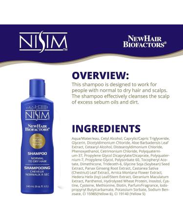 Nisim NewHair Biofactors Normal to Dry Shampoo - For Stronger Healthier Vibrant Hair - Formulated for Normal to Dry Hair - Sulfate-free Paraben-free 8 fl oz 240 ml (Pack of 1) - Buy Online on GoSupps.com