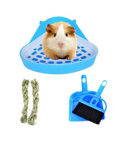 kathson Triangle Potty Trainer Corner Bunny Toilet Guinea Pig Litter Bedding Plastic Box Pet Pan for Rabbit Chinchilla Hamster Ferret Small Animal (Blue)