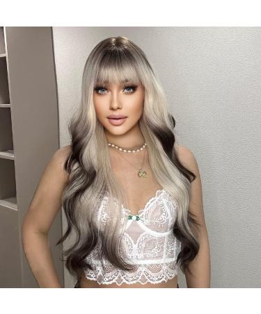 HAIRCUBE Long Curly Blonde to Dark Brown Synthetic Wig with Neat Fringe for Women - Buy Online on GoSupps.com