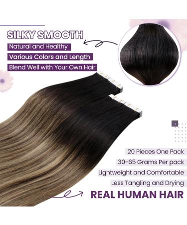 LAAVOO Balayage Tape Extensions - Real Hair Tape Extensions #1b/4/27 | 35cm | 50g | Invisible Seamless Hair Extensions for Natural Look - Buy Online on GoSupps.com