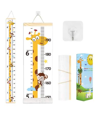Smlper Height Chart for Kids Wall Hanging Ruler Canvas Growth Chart for Baby Wood Frame Child Height Measuring Chart for Nursery Wall D cor 79"x7.9"(Giraffe)
