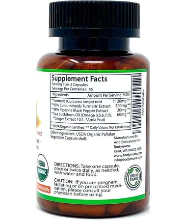 Organic Turmeric Curcumin Supplement with Vegan Omega 3 6 7 & 9 | 90 Capsules for Sensitive Stomach | Enhanced with Black Pepper, Sea Buckthorn Oil, Ginger, and Amla - Buy Online on GoSupps.com