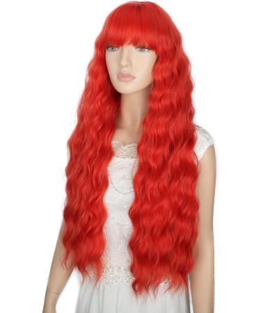 YEESHEDO Women's Long Wave Wig with Bangs - 28 Inches Natural Curly Wavy Synthetic Hair for Party, Cosplay, Halloween - Gold Red - Buy Online on GoSupps.com