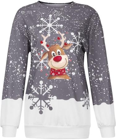 Women's Long-Sleeved Christmas Sweater - Grey Round Neck Sweatshirt with Holiday Motif | International Shipping Available - Buy Online on GoSupps.com