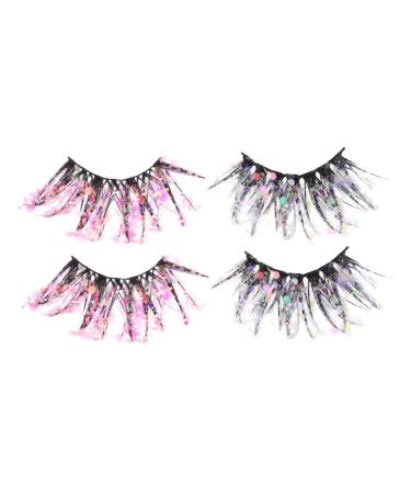 minkissy 2 Pairs Fake Eyelashes Makeup False Eyelashes Glow Eye Lashes Halloween Eye Lashes Christmas Eyelashes Glitter Soft Light Fake Lash Glitter Lashes Fluffy Fiber Miss Extend