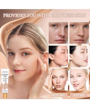 Henjunu BB Cream tinted day cream SPF 30 tinted moisturizer matte face cream camouflages pimples and redness skin tone foundation 24 hours moisture and an even skin tone with 1 bamboo brush - Buy Online on GoSupps.com