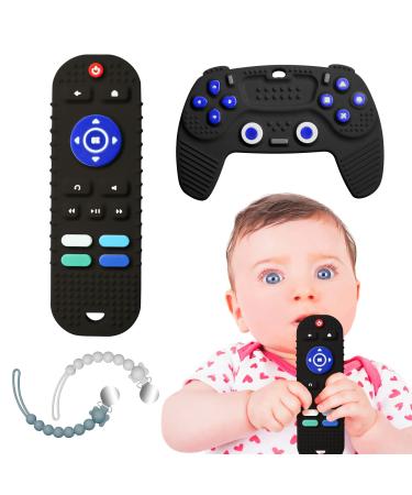 Aerbee 2-Pack Baby Teether Toys Silicone Toddler Teething Toys for Toddler Sensory Toy Chew Toys TV Remote Control Shape Teething Toys for Babies 6-18 Months Black