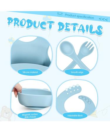 ZS ZHISHANG Baby Weaning Set - Silicone Baby Feeding Set with Suction Bowls, Plates, Cutlery - Blue - Ideal Baby Gifts - Buy Online on GoSupps.com