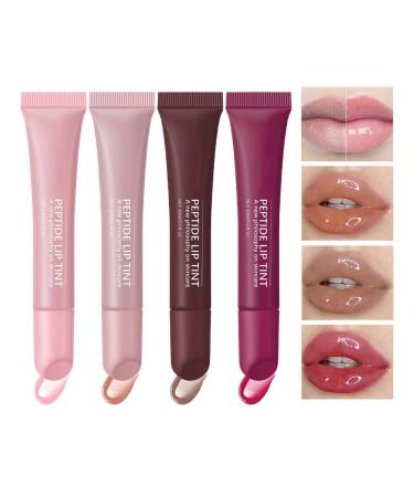 Peptide Tinted Lip Balm,Peptide Lip Tint,4pcs Long Lasting Glossy Lip Gloss, Sheer Color and Hydrating Finish,Lightens Lip Lines,Anti-Drying And Tender Lipstick, Valentine's Day Lipstick Set