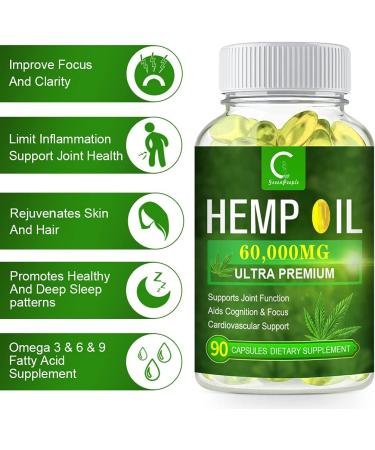 100% Natural Hemp Oil Capsules - 60,000 MG Extra Strength - 180 Servings for Stress, Sleep & Mood Support - Omega 3, 6, 9 Rich - GPGP Greenpeople Hemp Extract - Buy Online on GoSupps.com