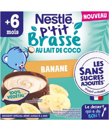 Nestl B b P'tit Brass V g tal Dairy Coconut Milk Banana No Added Sugars - From 6 Months - 4 x 90g (Packaging May Vary) - Buy Online on GoSupps.com