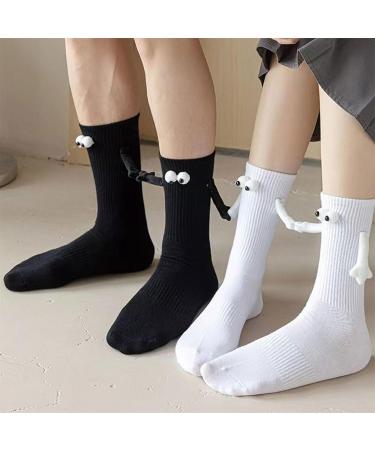 FaYya Magnetic Hand Holding Socks - 2 Pairs Funny 3D Doll Couple Socks (White+Black) - Buy Online on GoSupps.com