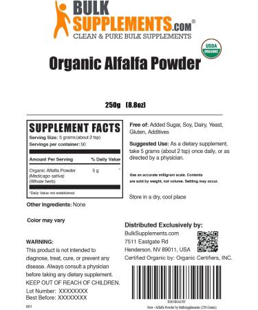 Organic Alfalfa Powder - 250g - Green Superfood Supplement | BulkSupplements - Buy Online on GoSupps.com