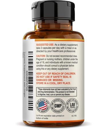 Organic Turmeric Ginger Capsules Turmeric Supplement with Black Pepper for Better Absorption 95% Curcuminoids with BioPerine Joint & Digestive Support Non-GMO Made in USA - Buy Online on GoSupps.com