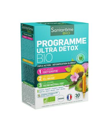 Organic Santarome - Ultra Program | Food Supplement | Detoxes, Eliminates, Remineralizes - Herbal - Artichoke, Black Radish, Burdock | Cure 1 Month | Vegan | Made In France
