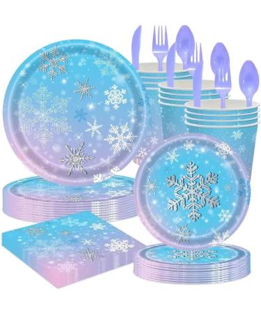 Christmas Paper Plate Sets - Blue Snowflakes Design Christmas Tablecloth Christmas Plates and Napkins Christmas Party Plates for 24 Guest - Buy Online on GoSupps.com