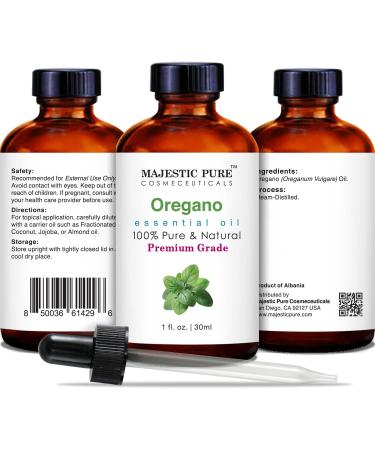 MAJESTIC PURE Oregano Essential Oil - 100% Pure & Natural Oregano Oil for Hair Care Skin Aromatherapy Massage & Home Diffusers - Premium Grade 1 Fl Oz - Buy Online on GoSupps.com