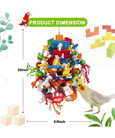 MQUPIN Large Bird Parrot Toy | 100% Natural Wooden Blocks | Chewing Toy for Parrot Cage | Ideal for African Grey, Macaws | Colourful - Buy Online on GoSupps.com
