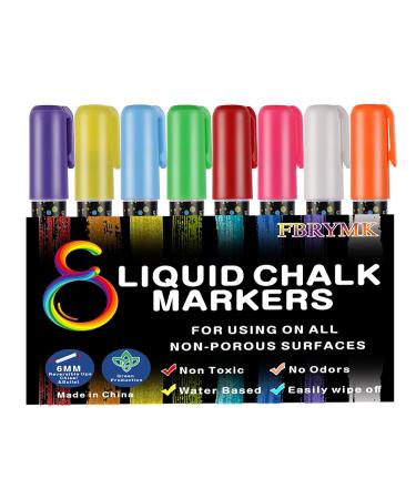 FBRYMK Liquid Chalk Markers Erasable - 8 Vibrant Colors, 6 mm Reversible Tip Chalk Markers for Chalkboard, Mirror, Car Window, Bistro Board, Any Non-Porous Surface - Buy Online on GoSupps.com