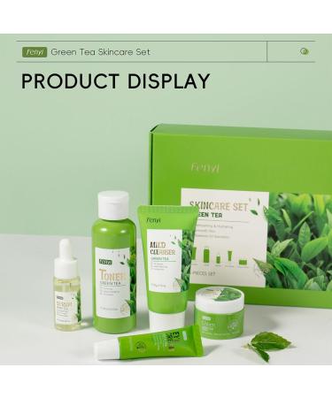 Green Tea Skin Care Set for Women/Teens with Cleanser Toner Serum Eye Cream and Face Cream Deep Cleansing Oil Control Hydrating  - Buy Online on GoSupps.com