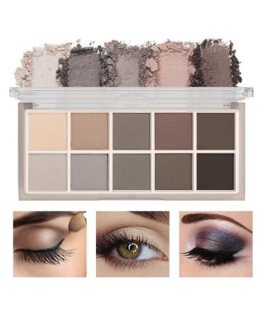 10 Colors Eyeshadow Palette-Matte Naked High Pigmented Eye Shadow Naturing-Looking Waterproof&Long Lasting Neutral Cream Korean Makeup Eye Shadow Palette for Older Women (Cement Color) sweetmint-eyeshadow-04#