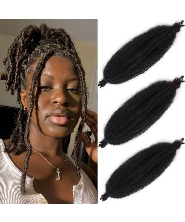 LEEVE 20 inch Springy Twist Hair Pre-Separated 3 Packs Popping Spring Twist Hair for Marley Locs Twist Braiding Hair Black Pre-Fluffed Afro Kinky Marley Hair Extensions /1b# 20 Inch (Pack of 3) 1b#