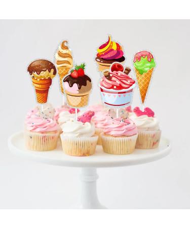 Kids' Ice Cream Themed Happy Birthday Cupcake Toppers Set of 18 - Perfect for Dessert Party Baby Shower Party and Birthday Party Decorations for Boys and Girls - SugarGera - Buy Online on GoSupps.com
