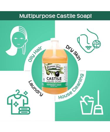 Vermont Castile Soap Peppermint 64 Oz - Gentle Liquid Soap for Sensitive Skin, Natural Body Wash, Organic Shampoo for Oily Hair - Aloe Castile Soap for Men & Women - Pack of 1 - Buy Online on GoSupps.com