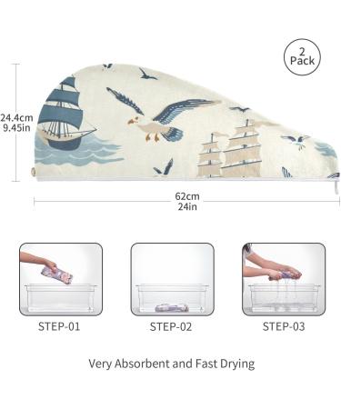 Seagull Boat Hair Towel 2 Pack - Super Absorbent Quick Dry Hair Turbans for Women & Girls | Ideal Hair Drying Solution - Buy Online on GoSupps.com