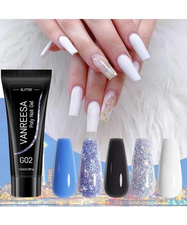 Poly Nail Gel Kit - 5 Pcs Extension Gel Set with UV LED Lamp | VANREESA Soak Off Top & Base Coat | Nail Starter Kit Gift for Women - Blue+Black - Buy Online on GoSupps.com