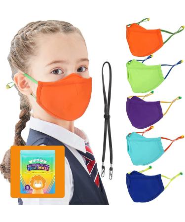 Kids Reusable Washable Cotton Cloth Face Masks - 5 Pack Multicolor | 3 Layer Breathable Anti-Fog Design with Adjustable Ear Straps for Boys and Girls | School Mask - Buy Online on GoSupps.com